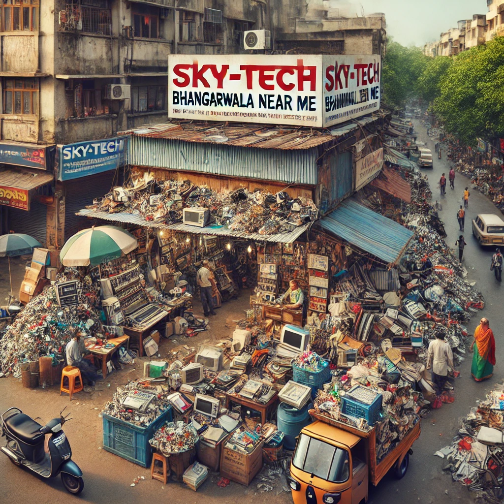 Sky Tech Bhangarwala shop in a local neighborhood, offering metal scrap and recycling services nearby